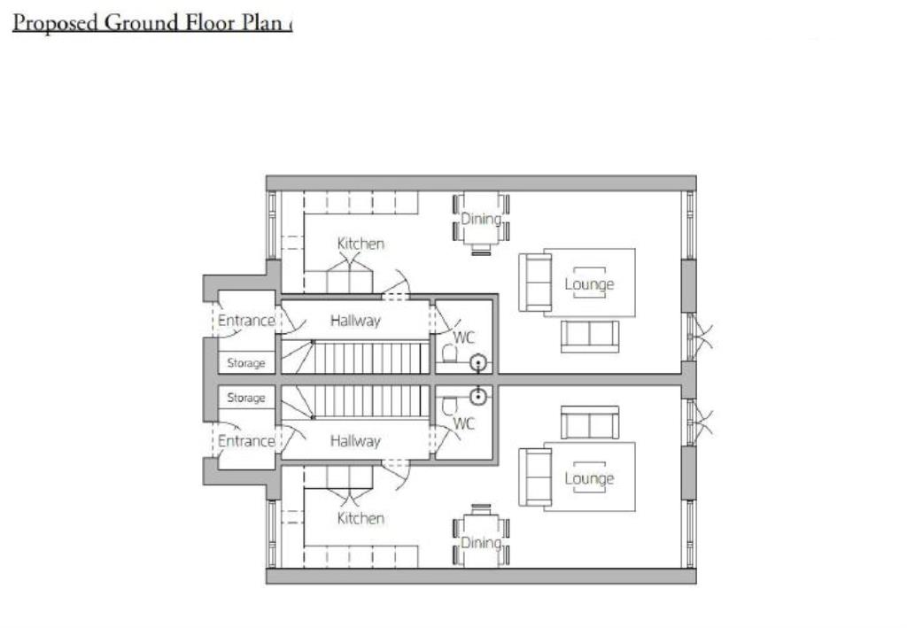 Lot: 3 - LAND WITH POTENTIAL - Proposed ground floor plan showing two dwellings